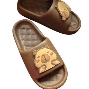 Capybara Sandals, Soft Brown Cozzy Wide Slippers, Women Size 7-8 Wide